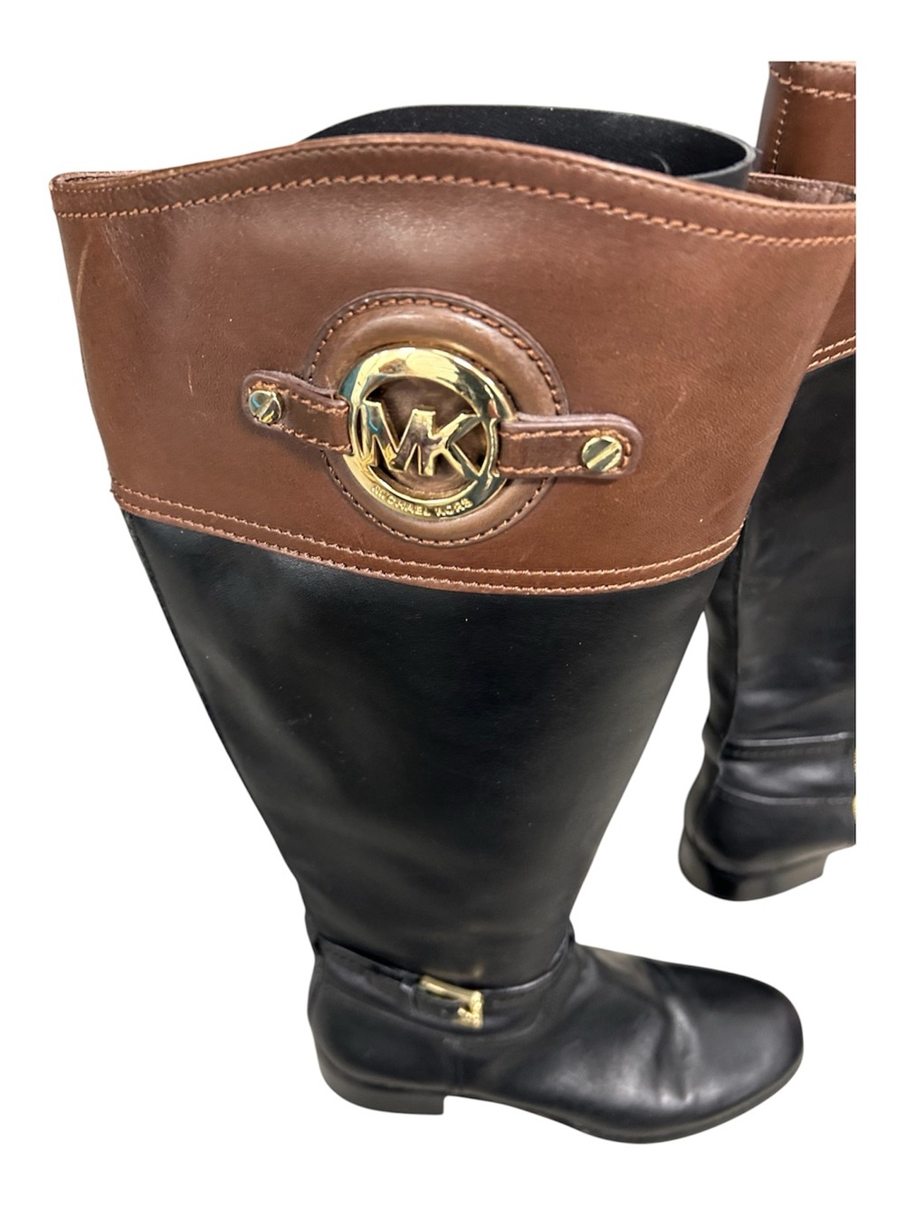 Michael Kors Stockard Fulton Harness Two-toned tall leather Boots Size 7 - Picture 3 of 6